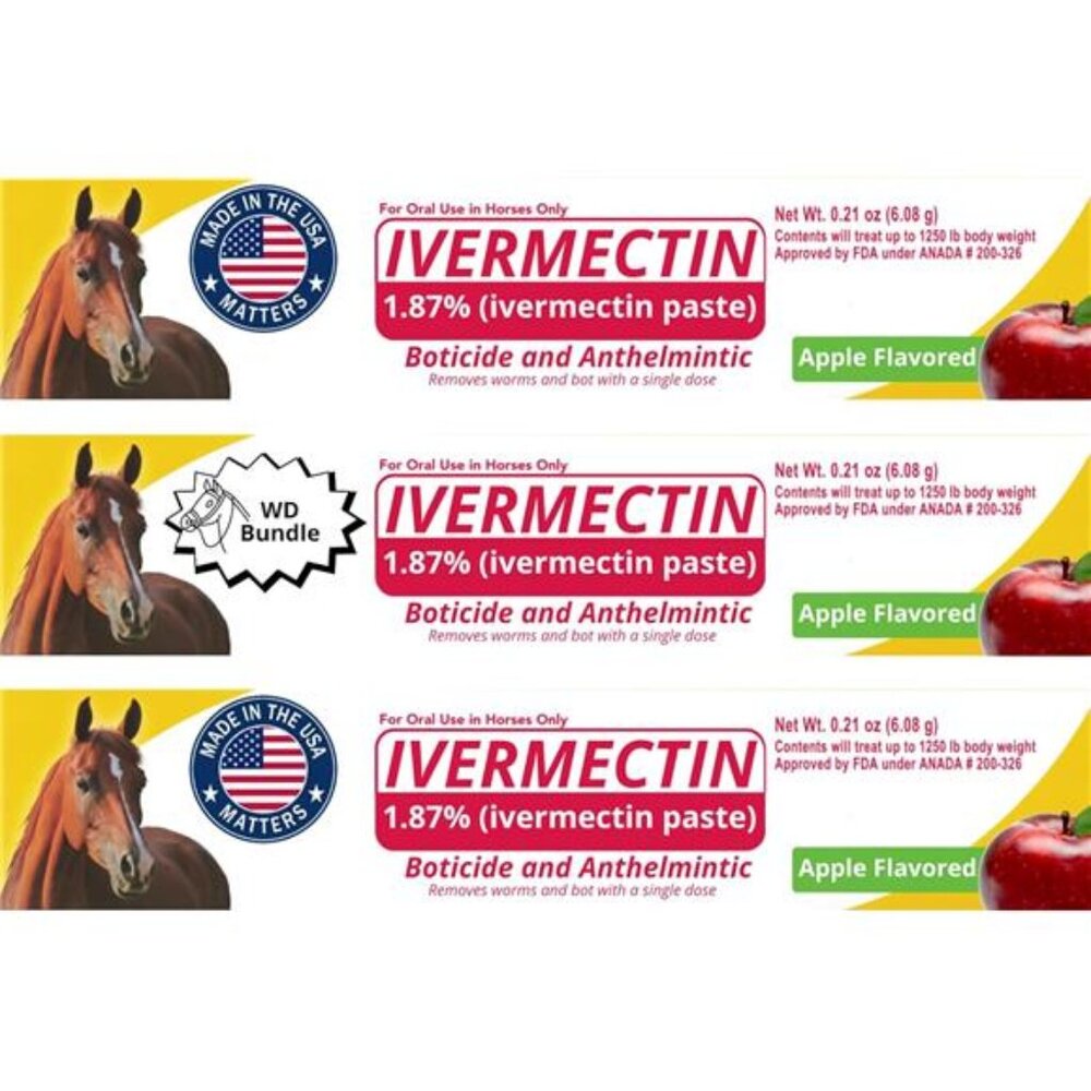Ivermectin Horse Paste 1.87% 6.08g Tubes (3-Pack) Bundled Sticker Included NEW